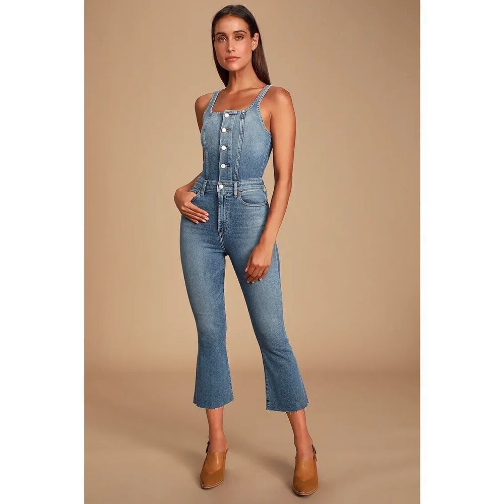 NWT Women’s ETICA X ANTHROPOLOGIE Ivy denim Jean sleeveless jumpsuit size medium - Picture 2 of 14